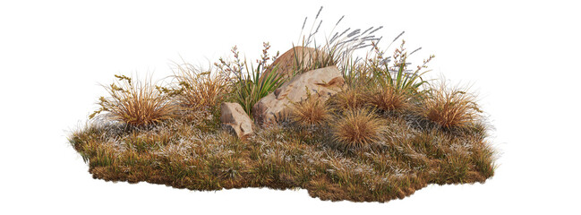 Meadows with boulders Autumn on a transparent background