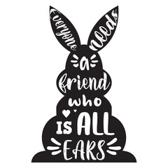 Hand written vector lettering with bunny silhouette on white background. Vector rabbit silhouette with calligraphy phrase. Vector illustration isolated for print and poster. Typography design. EPS 10