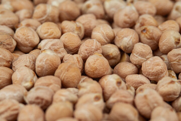 Food Background From the Texture of Raw Chickpeas Close-up, Selective Focus