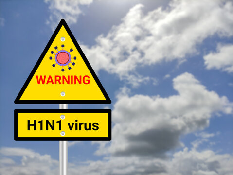H1N1 warning sign board on blur sky background