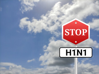 Stop H1N1 sigh board on blur sky background.