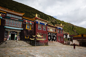 Beautiful Tibetan monastery with red walls in Sichuan province