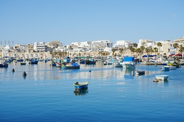 Fototapeta na wymiar Townscape of european Marsaxlokk village in Malta