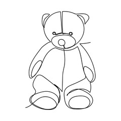 Continuous line drawing teddy bear. One line Vector illustration on white background.