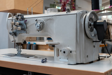 Sewing machine in the workshop