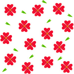 Abstract cute red flower hand drawn in flat style seamless pattern isolate on white background. Illustration wrapping paper, textile, fabric concept.