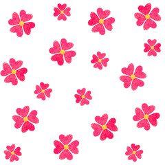 Abstract cute pink flower hand drawn in flat style seamless pattern isolate on white background. Illustration wrapping paper, textile, fabric concept.