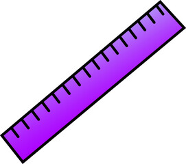 Vector illustration of a purple ruler. Sketch of school subjects. The idea for a logo, drawings, banners, magazines, printing on clothes, advertising, children's coloring book