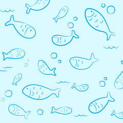 cute blue fish cartoon in the sea vector