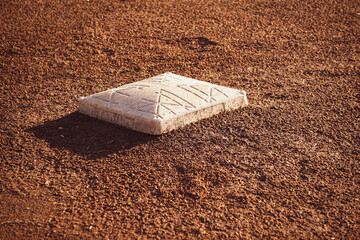 Close-up of base on softball and baseball filed