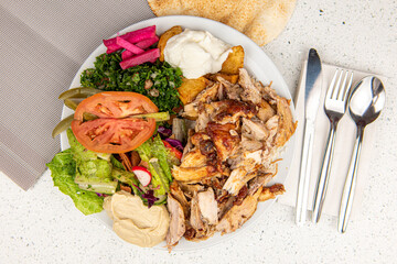 Chicken Shawarma Doner on a plate, Chicken Shawarma plate isolated on white background