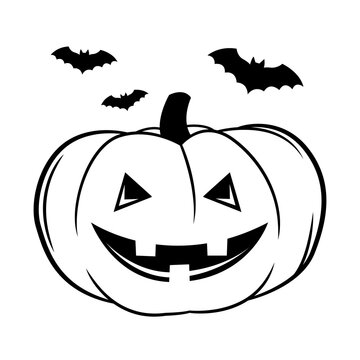 Vector simple scary spooky smiling Halloween pumpkin isolated. Jack o Lantern. Traditional contour decoration, symbol of holiday celebration in cartoon doodle style