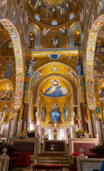 Fototapeta na wymiar Byzantine art, interior of a church in Palermo