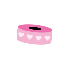 Sticky pink paper tape with hearts for notebook, diary. Bobbin, roll of adhesive tape. Time to school. Children's cute stationery subjects. Back to school, science, college, education, study