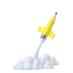 Minimal background for online education concept. Launching pencil rocket isolated on transparent background. . 3d rendering illustration. PNG