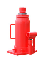 Red bottle hydraulic jack isolated on white background. 3D illustration