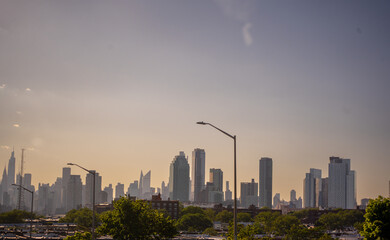 Wide Angle View of Manhattan Skyline From the Highway