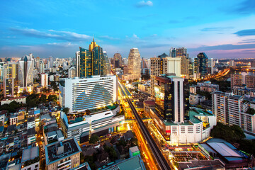 Fototapeta na wymiar Bangkok Cityscape, Business district with high building at dusk (Bangkok, Thailand)