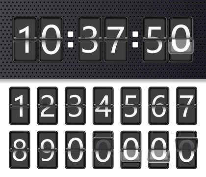 Countdow timer clock. Mechanical flip scoreboard. Retro  display illustration. Flip number on mechanic board