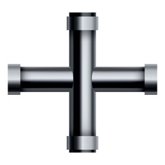 Metal pipeline. Industrial conduit with connection. 3d glossy stainless steel tube for water or gas. Element of engineering plumbing system