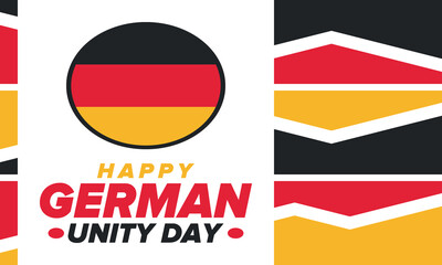 German Unity Day. Celebrated annually on October 3 in Germany. Happy national holiday of unity, freedom and reunification. Deutsch flag. Patriotic poster design. Vector illustration