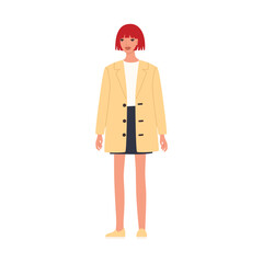 Young beautiful woman in mini skirt and jacket isolated by vector illustration