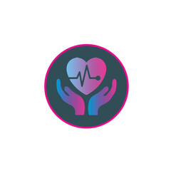 Continuous line drawing of red heart between two human hands meaning care and love. Vector illustration