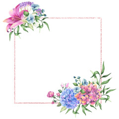 Watercolor floral frame.