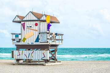 Lifeguard tower on the beach in Miami Beach