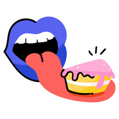 A doodle sticker of eating cake 
