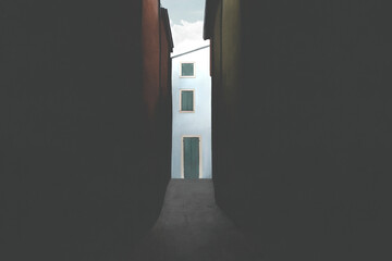 Illustration of dark tiny minimal alley