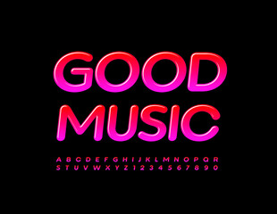 Vector creative emblem Good Music with artistic Font. Trendy set of Alphabet Letters and Numbers