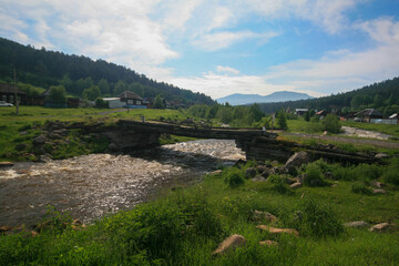 View of the village of Tuluk, Ural Mountains, Russia.