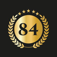 84th Years Anniversary Celebration Icon Vector Logo Design Template With Golden Concept