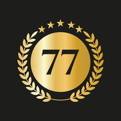 77th Years Anniversary Celebration Icon Vector Logo Design Template With Golden Concept