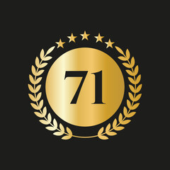 71 Years Anniversary Celebration Icon Vector Logo Design Template With Golden Concept