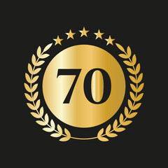 70th Years Anniversary Celebration Icon Vector Logo Design Template With Golden Concept