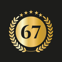 67 Years Anniversary Celebration Icon Vector Logo Design Template With Golden Concept