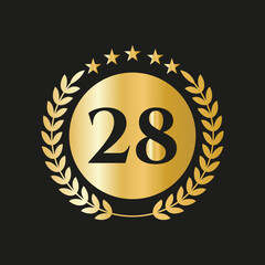 28 Years Anniversary Celebration Icon Vector Logo Design Template With Golden Concept