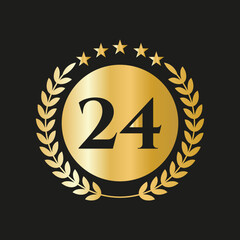 24 Years Anniversary Celebration Icon Vector Logo Design Template With Golden Concept