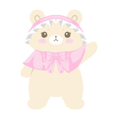 cute baby teddy bear with pink hood.