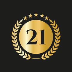 21st Years Anniversary Celebration Icon Vector Logo Design Template With Golden Concept
