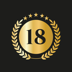 18th Years Anniversary Celebration Icon Vector Logo Design Template With Golden Concept