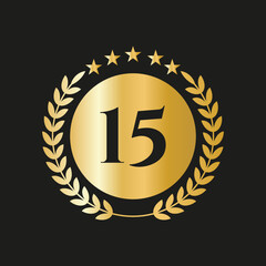 15th Years Anniversary Celebration Icon Vector Logo Design Template With Golden Concept
