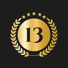 13th Years Anniversary Celebration Icon Vector Logo Design Template With Golden Concept