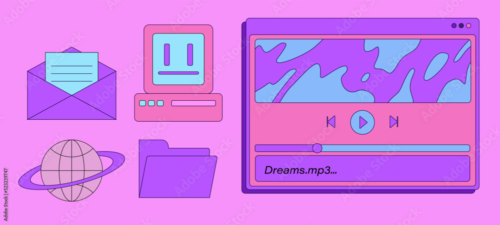 Aufkleber Set of user interface elements in retro y2k vaporwave style.