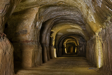 Longiano, Forli Cesena, Emilia Romagna, Italy: air raid shelter of World War II, old tunnel dug into the tufa rock where people took refuge during the bombings