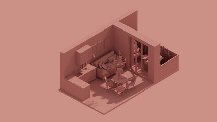 Obraz premium 3d rendering isometric kitchen room interior open view, balcony red