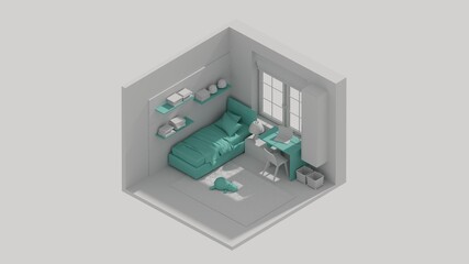 Fototapeta premium 3d rendering isometric child room interior open view green