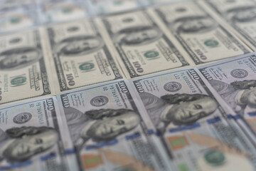 100 US Dollars banknotes, one hundred dollar bills background